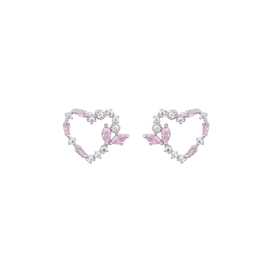 Rhodinierte Ohrringe mit rosa und weißen kubischen Zirkonen im neuen trendigen Stil