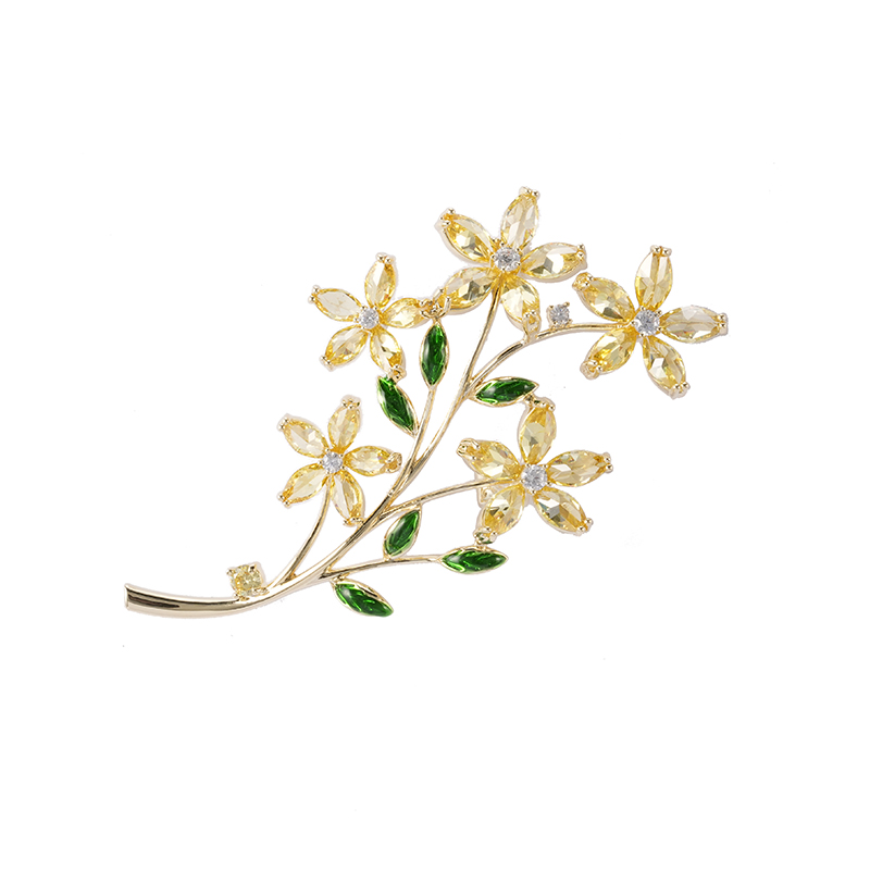 Gelbe Blumenbrosche mit mehrfarbigen Strasssteinen 4,0–4,5 $