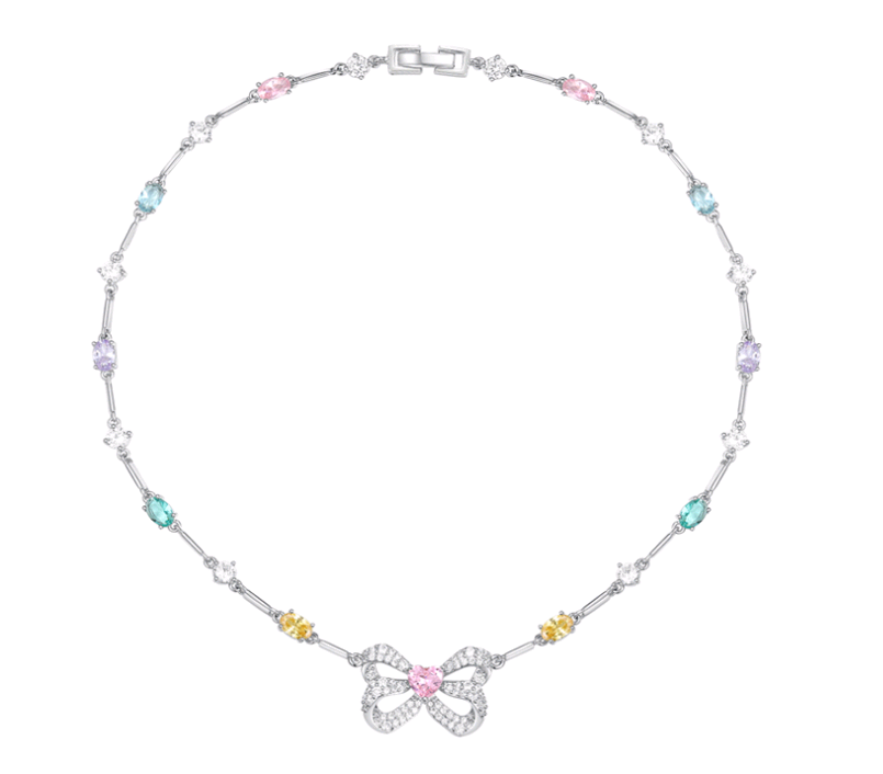 Halskette mit farbigem Schleife-Stein NTB076