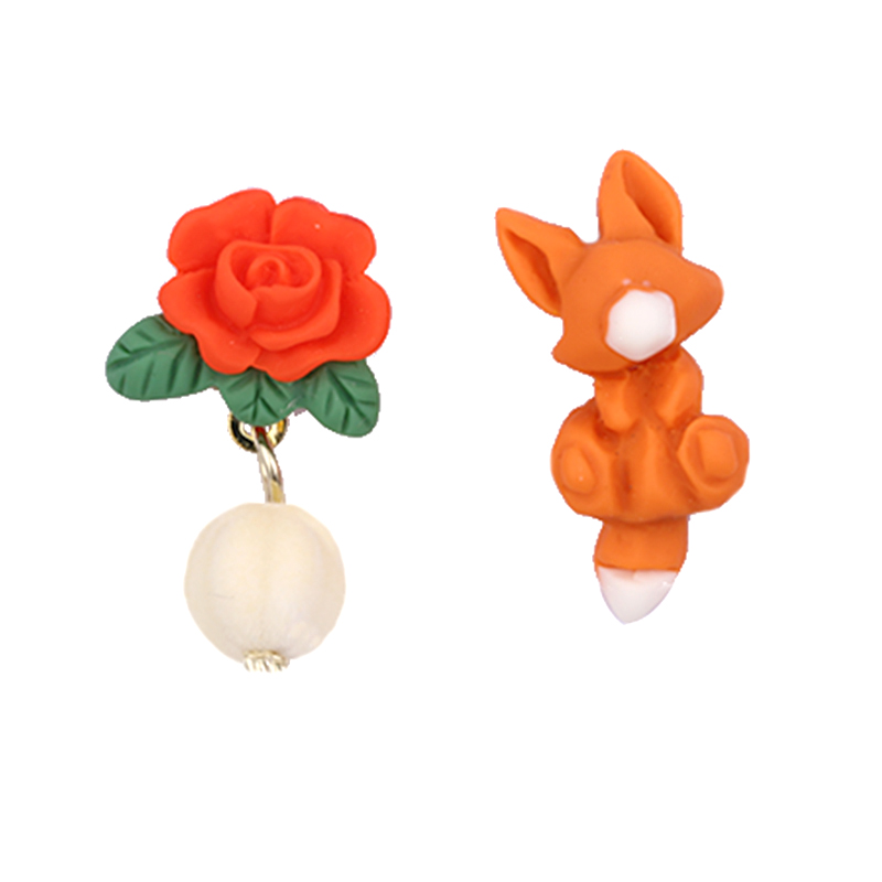 Mehrfarbige Ohrringe mit Cartoon-Fuchs und Rose 0,5–1,0 $