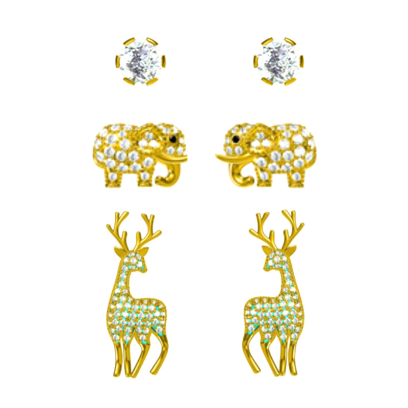 Mehrteilige Giraffen- und Elefanten-Ohrringe mit Kubikzirkon $2,23~2,7