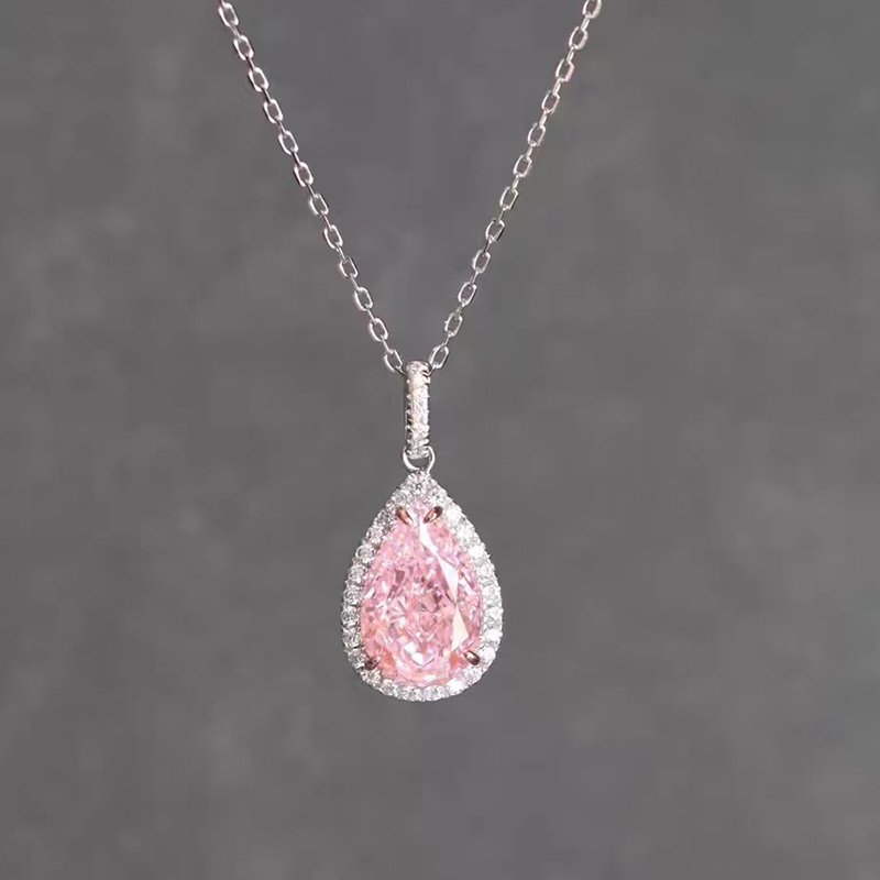 Wassertropfenförmige Halskette mit rosa Stein NTB024