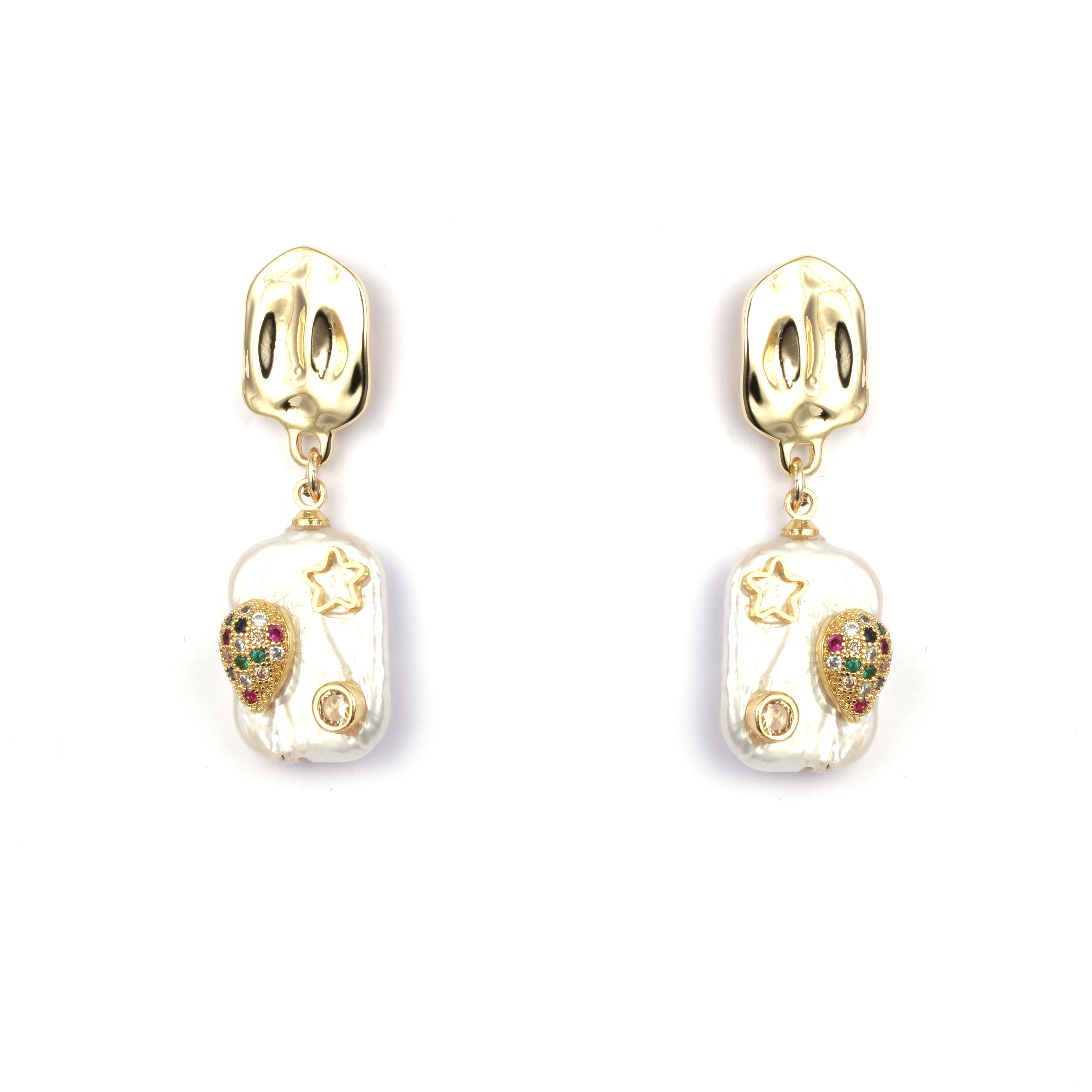 Bunte, modische Ohrringe mit barocken Zirkonia-Perlen