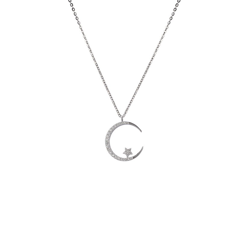 Geschwungene Halskette mit Mond und Stern