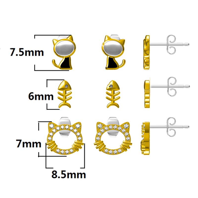 Mehrteiliges Set Katzen- und Trockenfisch-Cz-Ohrringe2,0–2,5 $