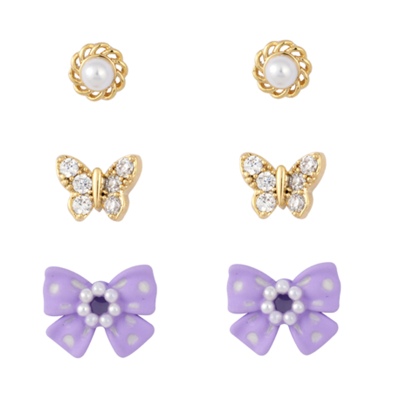 Mehrteiliges Set Perlenschleife und Schmetterlings-Cz-Ohrringe2,07–2,5 $