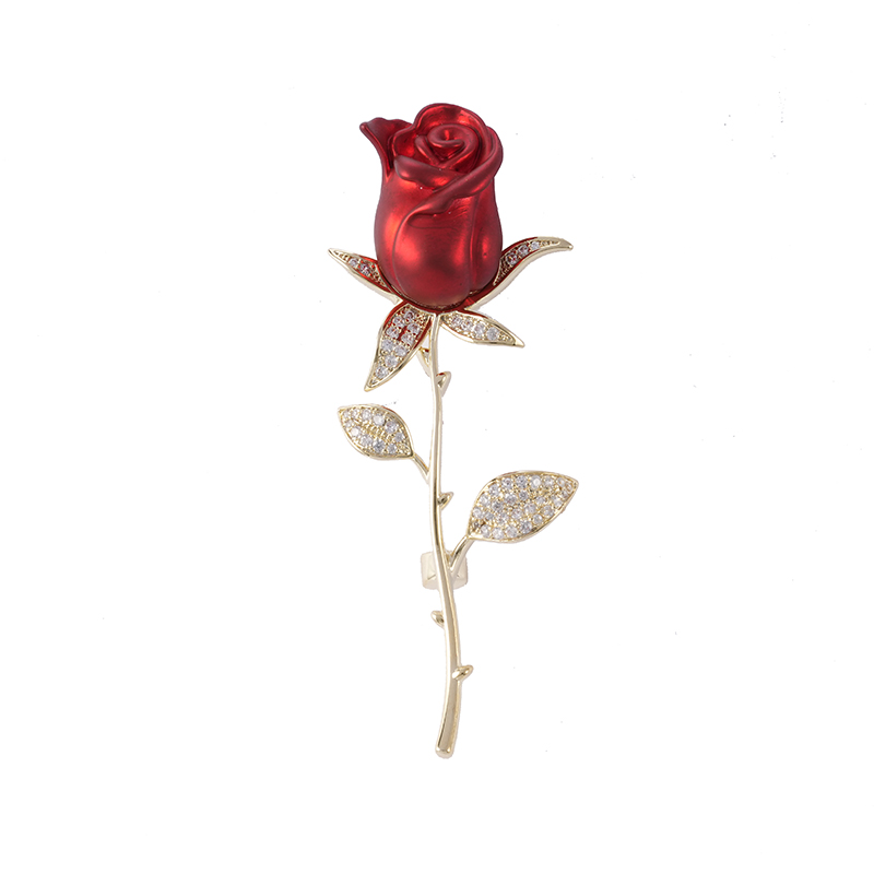 Rote Rosenbrosche aus Emaille und kubischem Zirkon 2,9–3,4 $