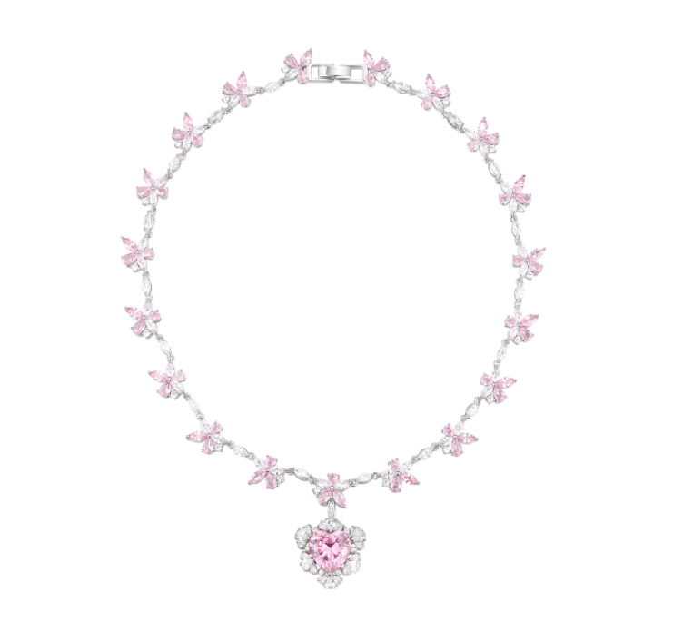 Halskette mit rosa Liebesstein-Anhänger in Blumenform NTB083